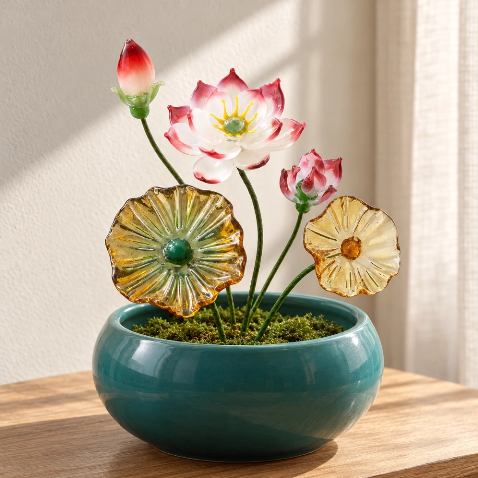 Glass Lotus Flowers, Bud & Leaves | Flore Vitrea